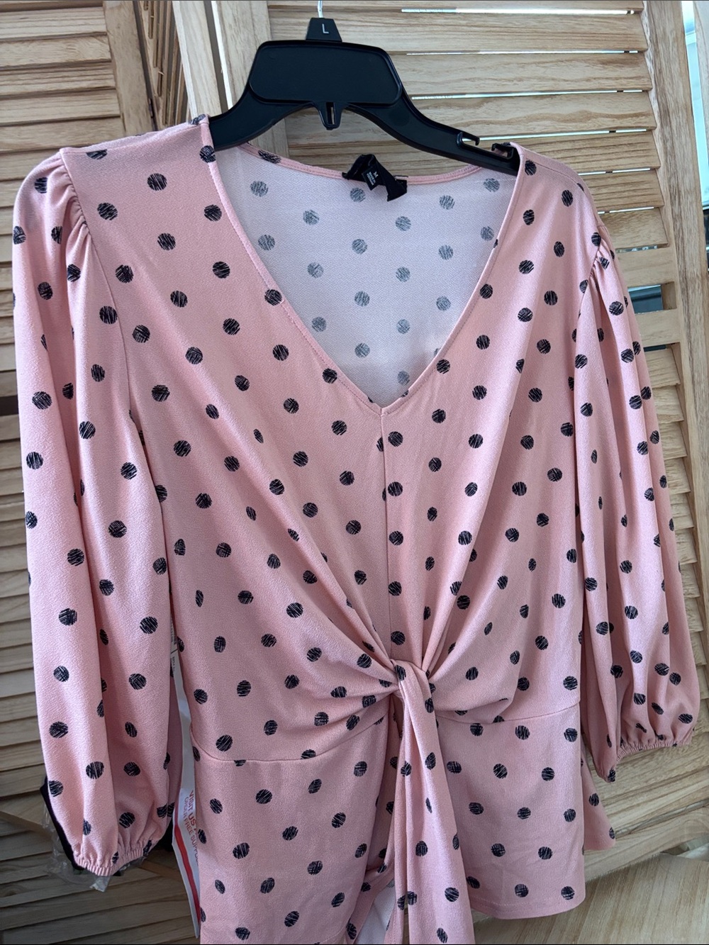 Fifty Street Blush Pink Polka Dot Tie-Front Blouse Medium